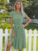 Midi Jurk met Polka Dots en Tailleband - Midi Dresses - Jurkjes.co