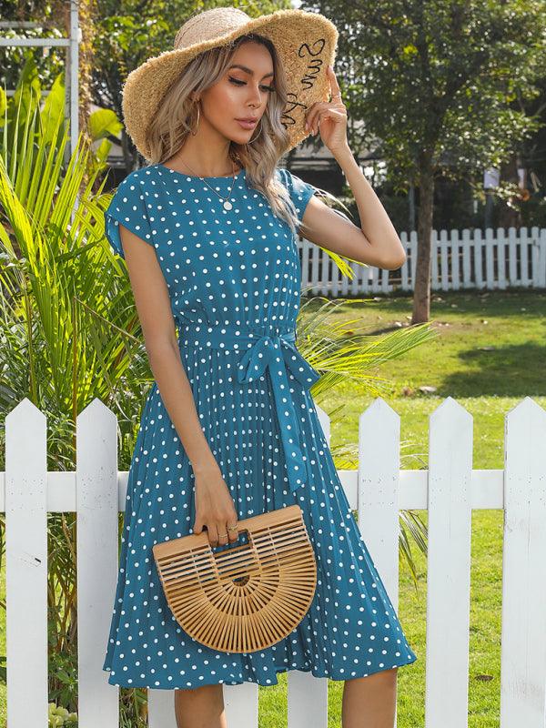 Midi Jurk met Polka Dots en Tailleband - Midi Dresses - Jurkjes.co