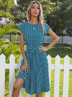 Midi Jurk met Polka Dots en Tailleband - Midi Dresses - Jurkjes.co