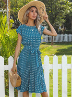 Midi Jurk met Polka Dots en Tailleband - Midi Dresses - Jurkjes.co