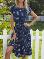 Midi Jurk met Polka Dots en Tailleband - Midi Dresses - Jurkjes.co
