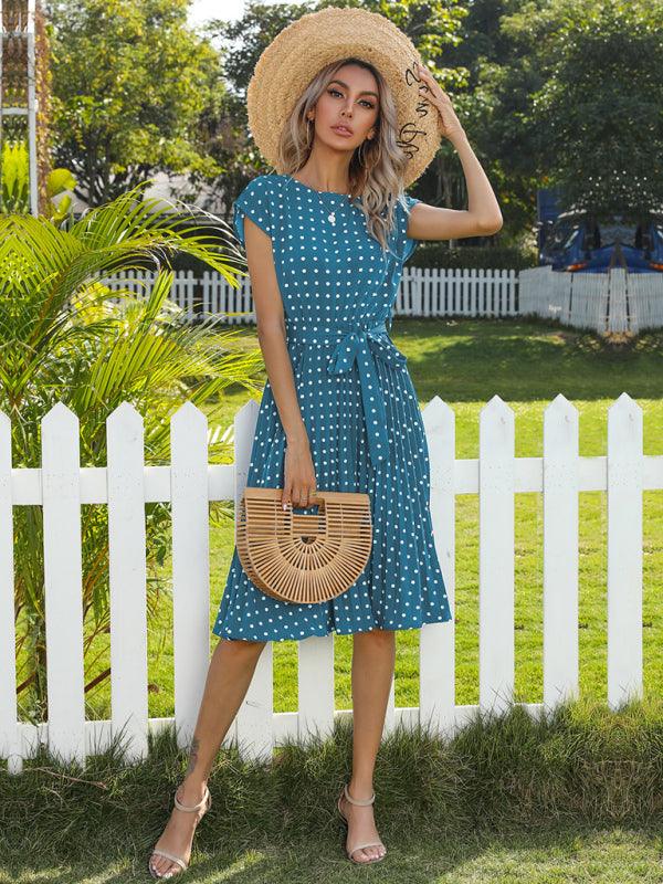 Midi Jurk met Polka Dots en Tailleband - Midi Dresses - Jurkjes.co