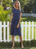 Midi Jurk met Polka Dots en Tailleband - Midi Dresses - Jurkjes.co