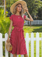 Midi Jurk met Polka Dots en Tailleband - Midi Dresses - Jurkjes.co