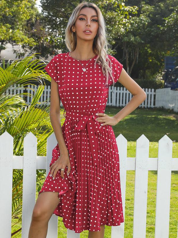 Midi Jurk met Polka Dots en Tailleband - Midi Dresses - Jurkjes.co