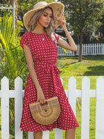 Midi Jurk met Polka Dots en Tailleband - Midi Dresses - Jurkjes.co