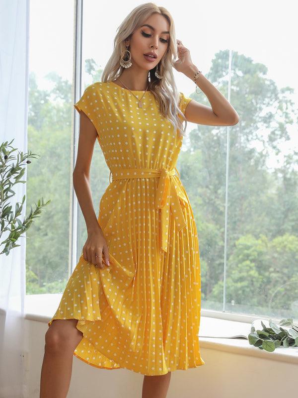 Midi Jurk met Polka Dots en Tailleband - Midi Dresses - Jurkjes.co