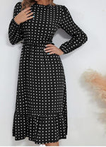 Midi Jurk met Polkadot en Lange Mouwen - Midi Dresses - Jurkjes.co
