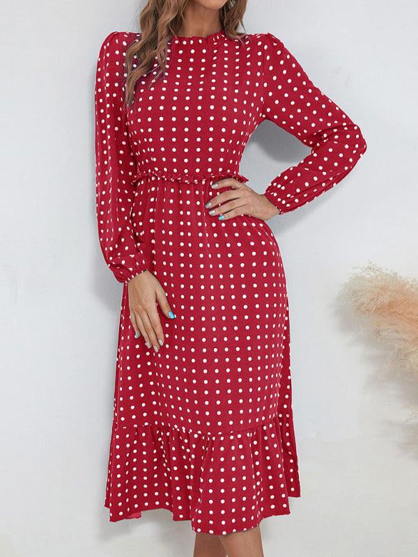 Midi Jurk met Polkadot en Lange Mouwen - Midi Dresses - Jurkjes.co