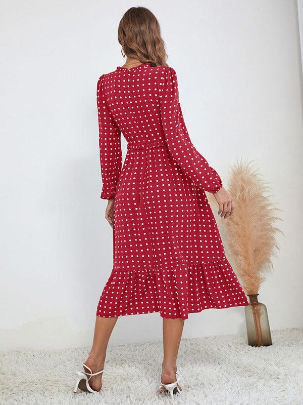 Midi Jurk met Polkadot en Lange Mouwen - Midi Dresses - Jurkjes.co