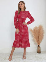 Midi Jurk met Polkadot en Lange Mouwen - Midi Dresses - Jurkjes.co