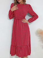 Midi Jurk met Polkadot en Lange Mouwen - Midi Dresses - Jurkjes.co