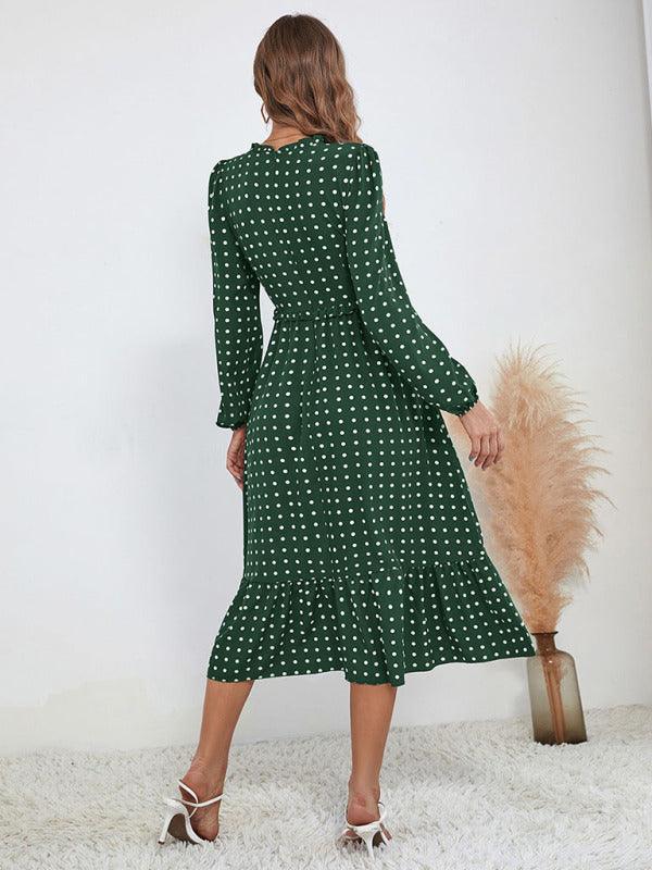 Midi Jurk met Polkadot en Lange Mouwen - Midi Dresses - Jurkjes.co