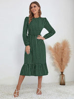 Midi Jurk met Polkadot en Lange Mouwen - Midi Dresses - Jurkjes.co