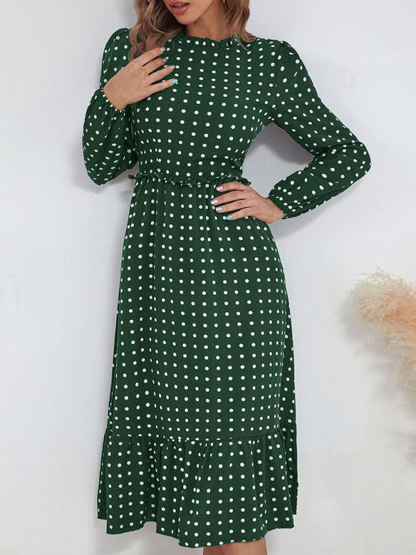 Midi Jurk met Polkadot en Lange Mouwen - Midi Dresses - Jurkjes.co