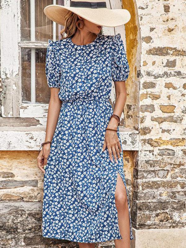 Midi Jurk met Puff Mouwen en Bloemenprint - Midi Dresses - Jurkjes.co