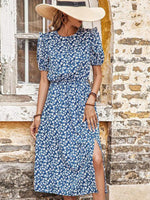 Midi Jurk met Puff Mouwen en Bloemenprint - Midi Dresses - Jurkjes.co