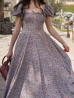 Midi Jurk met Puff Mouwen en Bloemenprint - Midi Dresses - Jurkjes.co