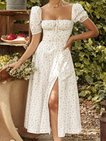 Midi Jurk met Puff Mouwen en Bloemenprint - Midi Dresses - Jurkjes.co