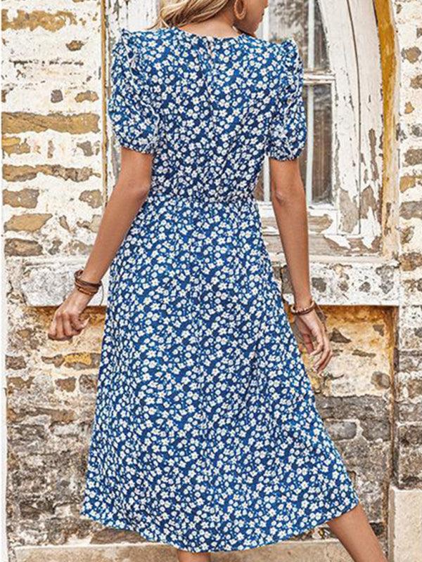 Midi Jurk met Puff Mouwen en Bloemenprint - Midi Dresses - Jurkjes.co