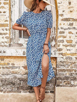 Midi Jurk met Puff Mouwen en Bloemenprint - Midi Dresses - Jurkjes.co
