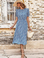 Midi Jurk met Puff Mouwen en Bloemenprint - Midi Dresses - Jurkjes.co