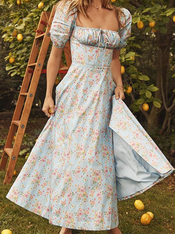 Midi Jurk met Puff Mouwen en Bloemenprint - Midi Dresses - Jurkjes.co