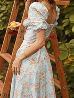 Midi Jurk met Puff Mouwen en Bloemenprint - Midi Dresses - Jurkjes.co