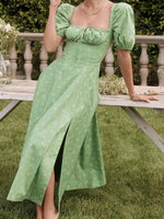 Midi Jurk met Puff Mouwen en Bloemenprint - Midi Dresses - Jurkjes.co