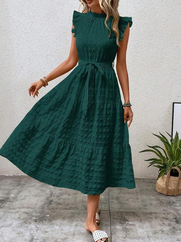 Midi Jurk met Rimpelmouwtjes en Textuur - Maxi Dresses - Jurkjes.co