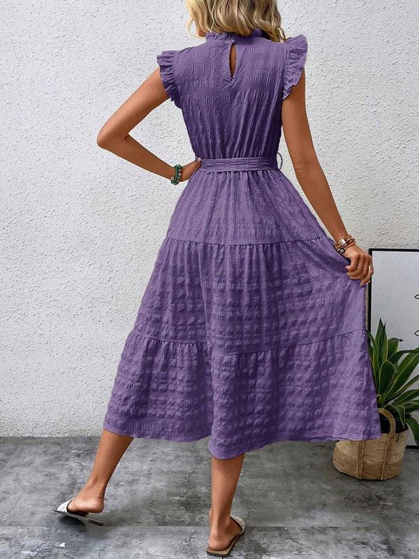 Midi Jurk met Rimpelmouwtjes en Textuur - Maxi Dresses - Jurkjes.co