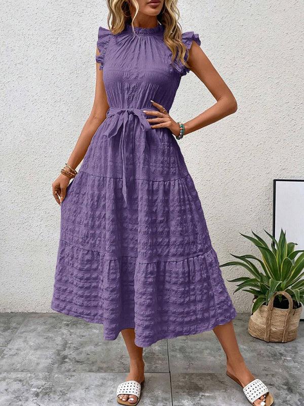 Midi Jurk met Rimpelmouwtjes en Textuur - Maxi Dresses - Jurkjes.co