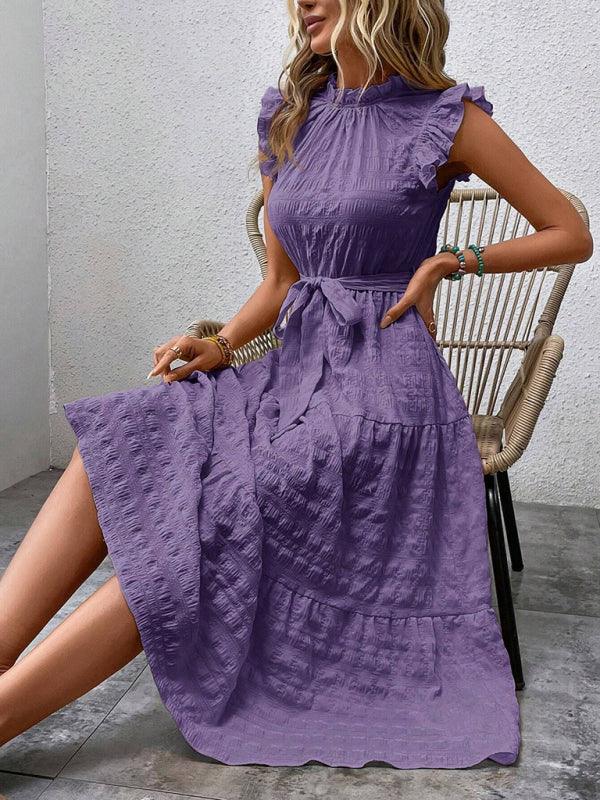 Midi Jurk met Rimpelmouwtjes en Textuur - Maxi Dresses - Jurkjes.co