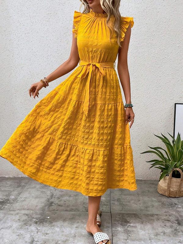 Midi Jurk met Rimpelmouwtjes en Textuur - Maxi Dresses - Jurkjes.co