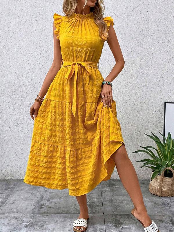 Midi Jurk met Rimpelmouwtjes en Textuur - Maxi Dresses - Jurkjes.co