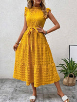 Midi Jurk met Rimpelmouwtjes en Textuur - Maxi Dresses - Jurkjes.co