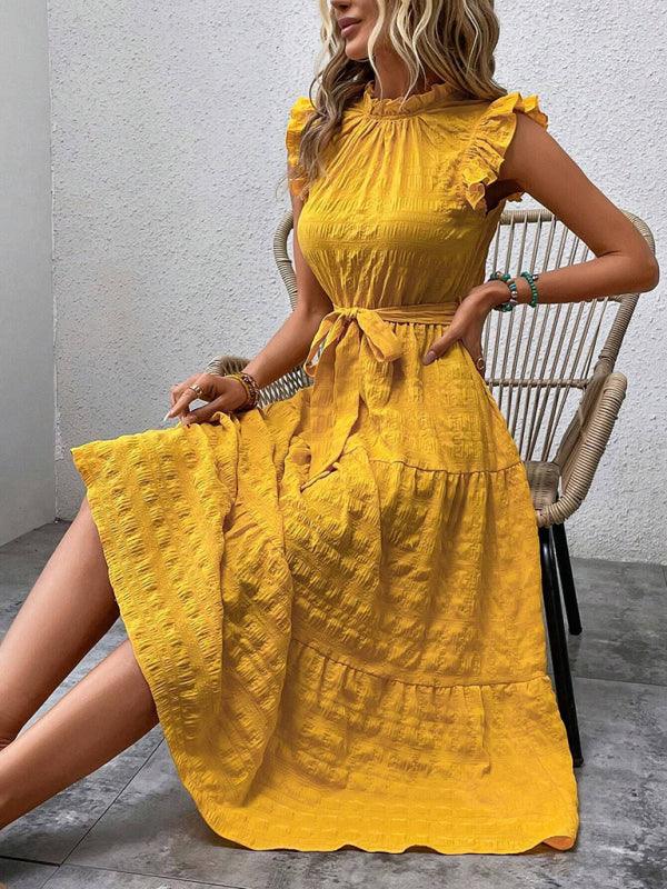 Midi Jurk met Rimpelmouwtjes en Textuur - Maxi Dresses - Jurkjes.co