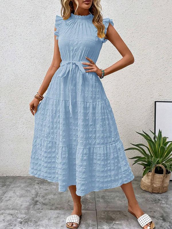 Midi Jurk met Rimpelmouwtjes en Textuur - Maxi Dresses - Jurkjes.co