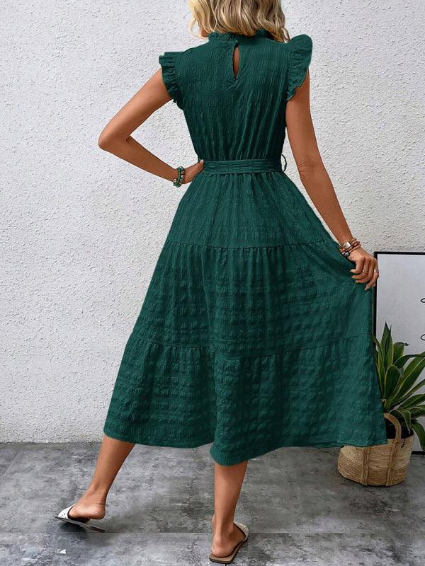 Midi Jurk met Rimpelmouwtjes en Textuur - Maxi Dresses - Jurkjes.co