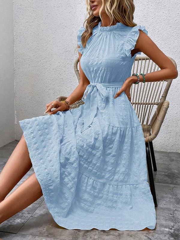 Midi Jurk met Rimpelmouwtjes en Textuur - Maxi Dresses - Jurkjes.co