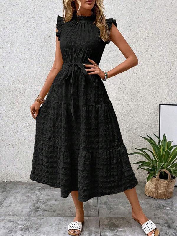 Midi Jurk met Rimpelmouwtjes en Textuur - Maxi Dresses - Jurkjes.co