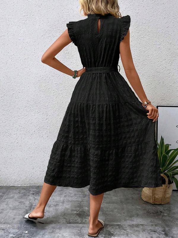 Midi Jurk met Rimpelmouwtjes en Textuur - Maxi Dresses - Jurkjes.co