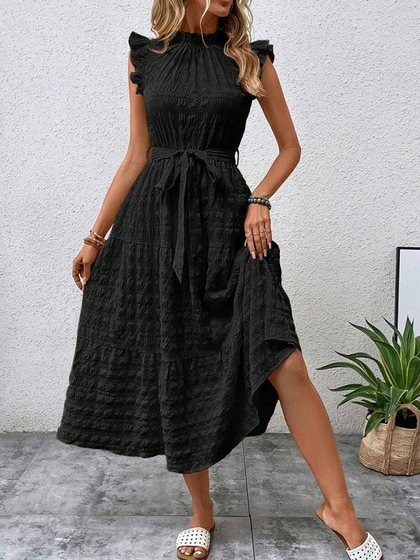 Midi Jurk met Rimpelmouwtjes en Textuur - Maxi Dresses - Jurkjes.co
