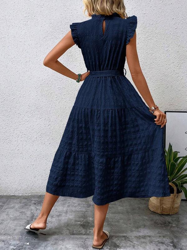 Midi Jurk met Rimpelmouwtjes en Textuur - Maxi Dresses - Jurkjes.co