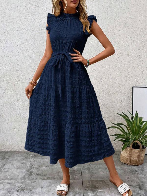 Midi Jurk met Rimpelmouwtjes en Textuur - Maxi Dresses - Jurkjes.co