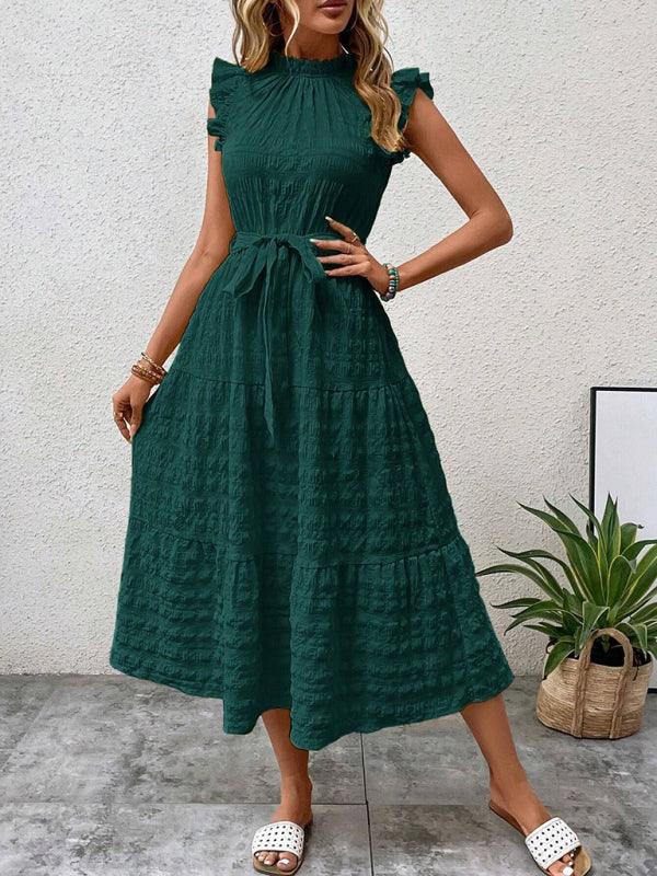 Midi Jurk met Rimpelmouwtjes en Textuur - Maxi Dresses - Jurkjes.co