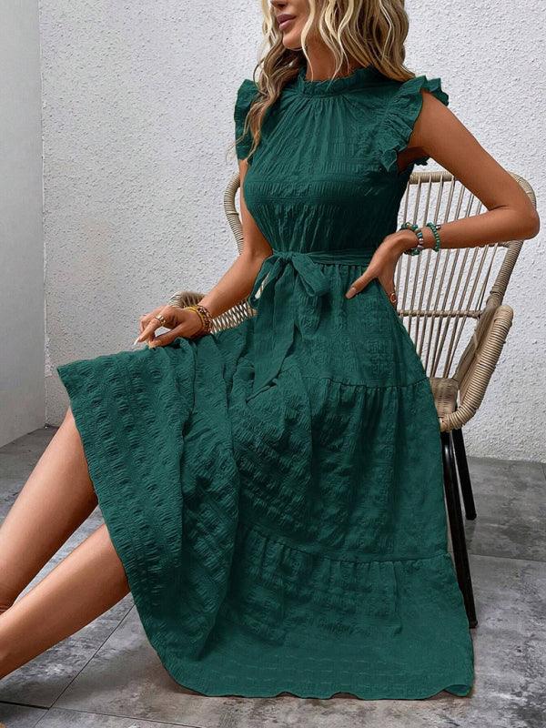 Midi Jurk met Rimpelmouwtjes en Textuur - Maxi Dresses - Jurkjes.co