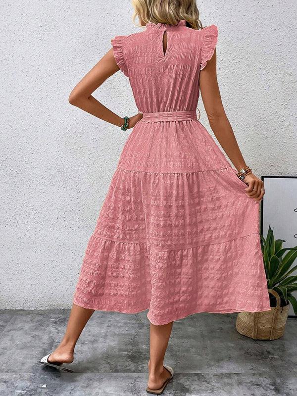 Midi Jurk met Rimpelmouwtjes en Textuur - Maxi Dresses - Jurkjes.co