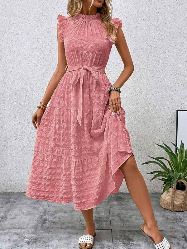 Midi Jurk met Rimpelmouwtjes en Textuur - Maxi Dresses - Jurkjes.co
