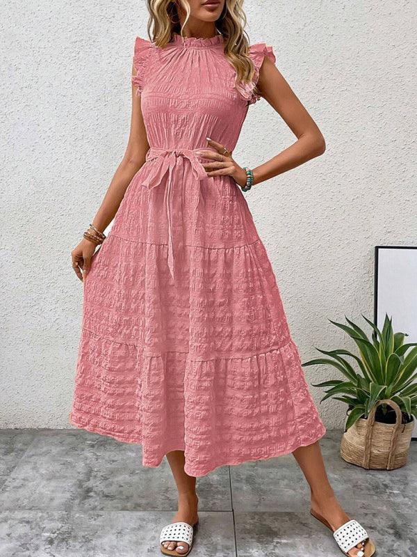 Midi Jurk met Rimpelmouwtjes en Textuur - Maxi Dresses - Jurkjes.co